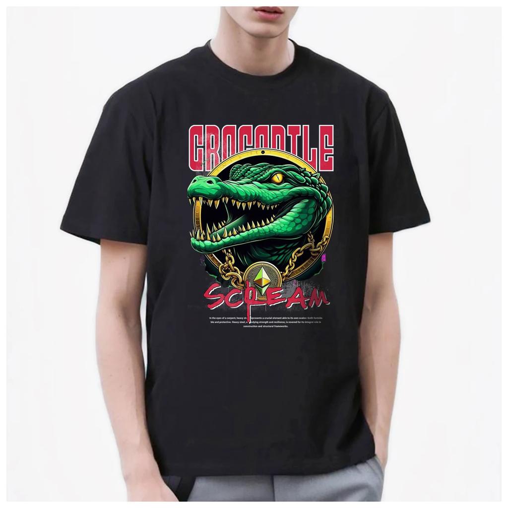 Crocodile Alligator ART Cool Funny Cartoon Printed Men's T Shirt Women Fashion 100% Cotton Summer Casual Breathable Couple Tops