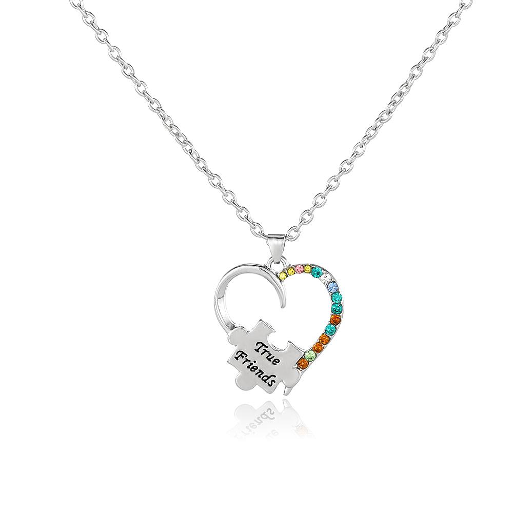 

Funny Jigsaw Puzzle Crystal Heart Shaped True Friend Necklace BFF Jewelry Women Girls Bestie Friendship Choker 40cm
