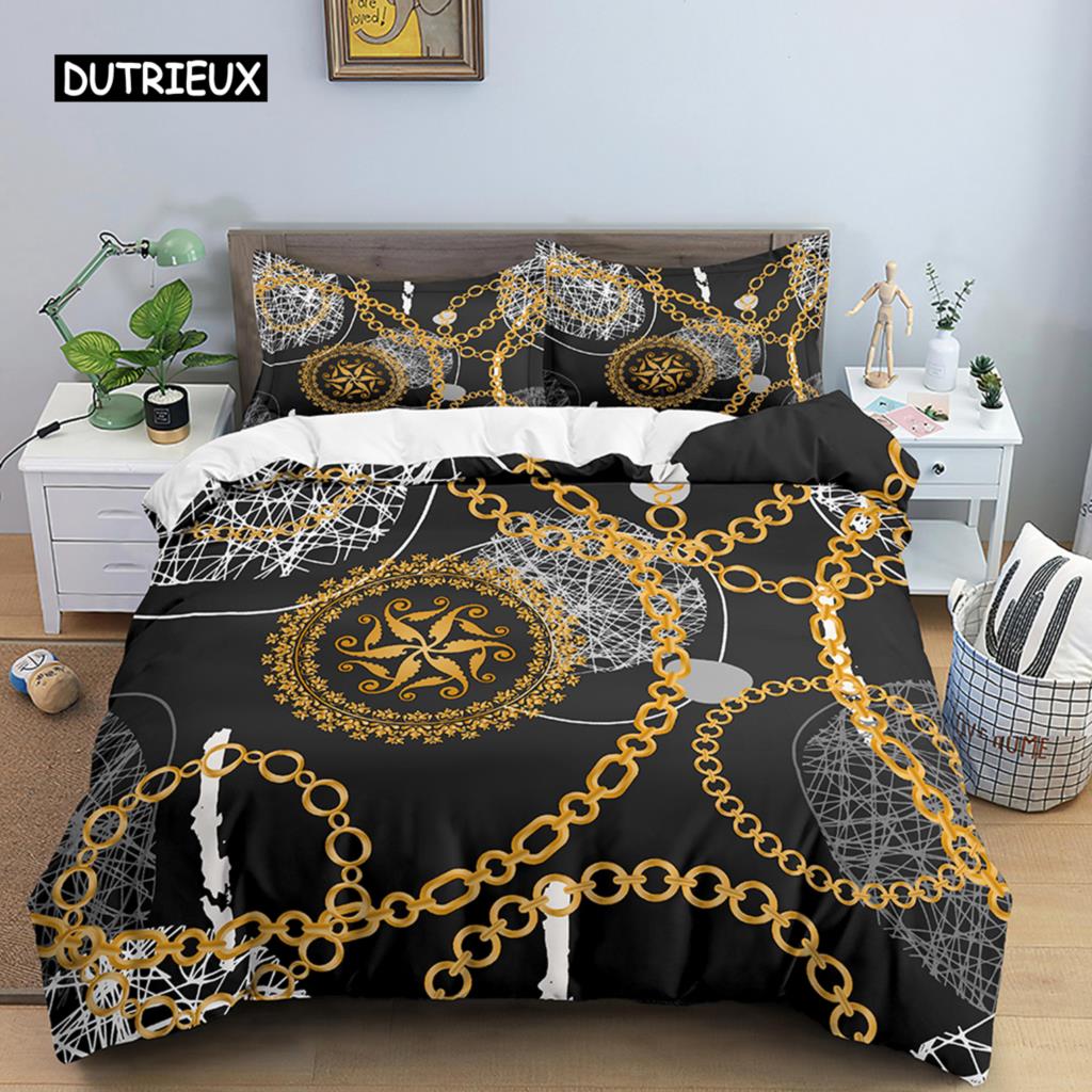 Gold Chain Printed Duvet Cover Set Twin 2/3 Pcs Luxury Bedding Set King Queen Size Quilt Cover Microfiber Nordic Comforter Cover
