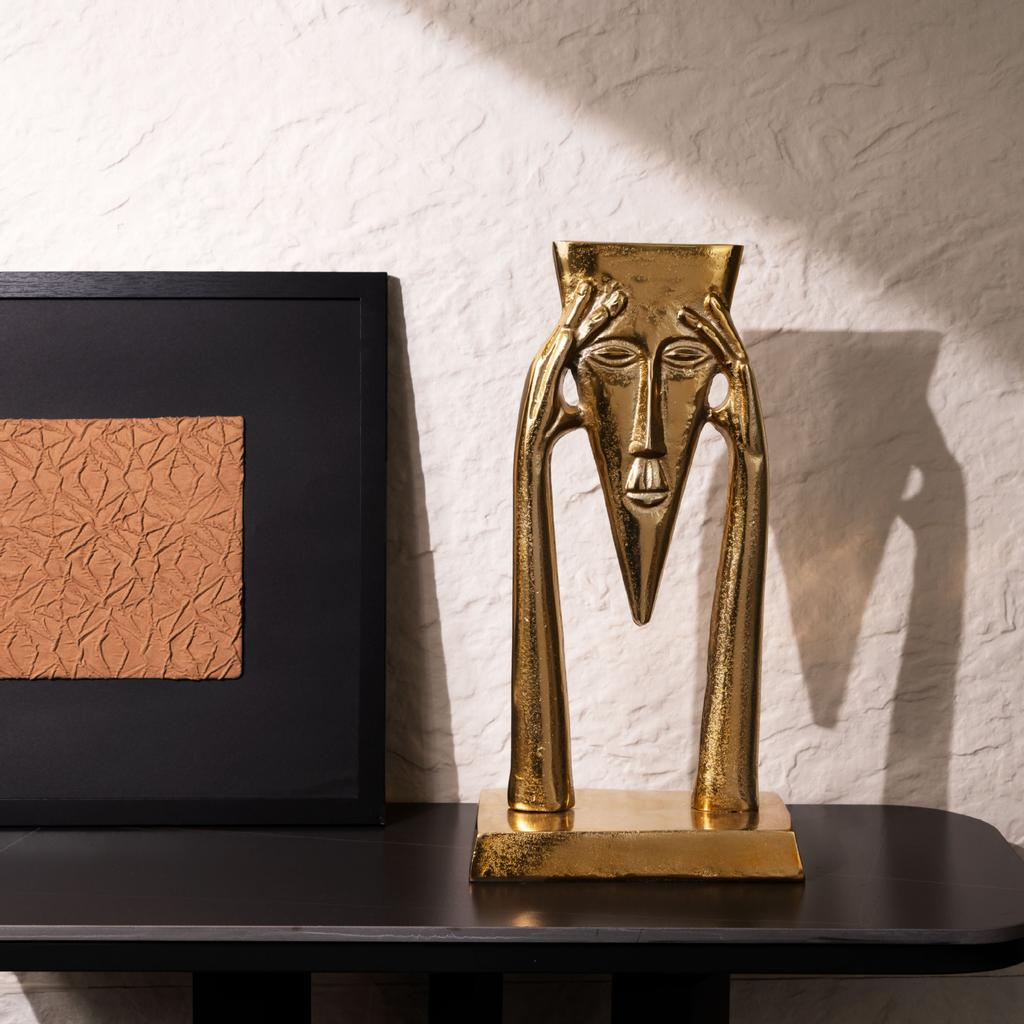 Hantverk i harts Gyllene Maskerad Figur Skulptur Abstrakt Geometriskt Porträtt Dekorativa Figurer Heminredningstillbehör