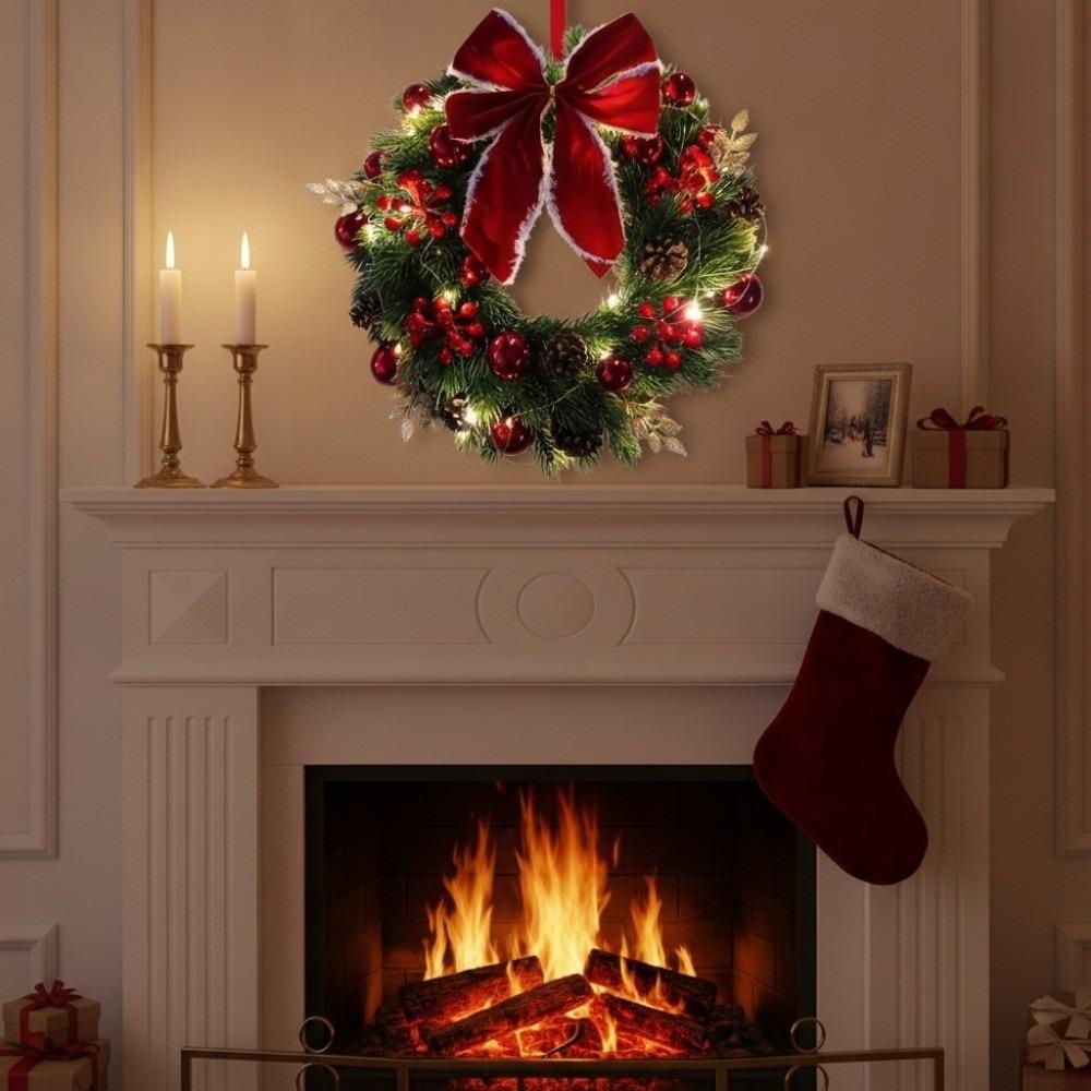 With LED Light and Bow Christmas Garland Xmas Hanging Ornaments Window