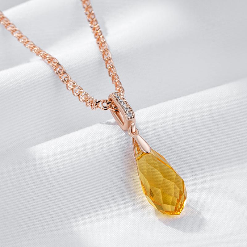 Roségoldfarbene Halskette mit gelbem Kristallanhänger für Damen, Naturzirkon-Accessoires, Hochzeitsparty, Vintage-Schmuck