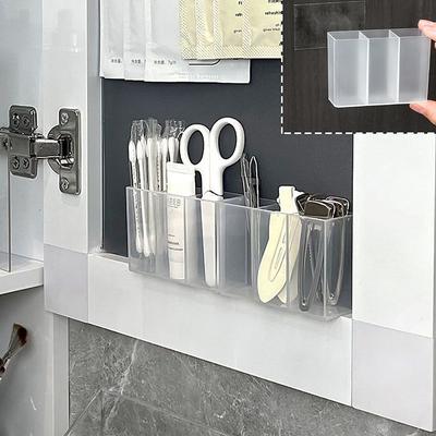 Pudełko do przechowywania Punching Free Wall Mounted 3Grids Spinka do brwi Nożyczki Kredka do brwi Pędzel Szminka Organizer na drobne przedmioty Przechowywanie
