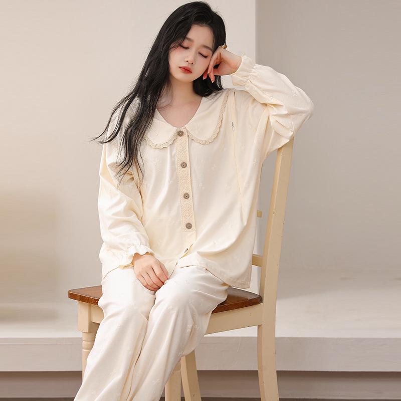 

2025 Весна/Лето Пижама для беременных из чистого хлопка для послеродового периода и кормления грудью - Дышащий кардиган с длинным рукавом для дома Extra Large