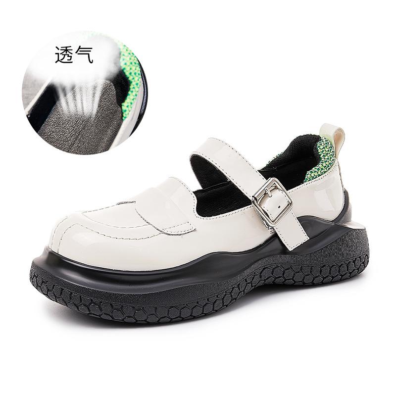 

Туфлі Мері Джейн з підошвою на присосках, жіночі туфлі з натуральної шкіри 2025 весна нові на товстій підошві маленькі ароматні одинарні туфлі, жіночі повсякденні туфлі-мильниці 40 бежевий