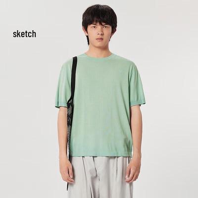 CROQUIS Men's Cotton-Silk Blend Short Sleeve Knit Sweater