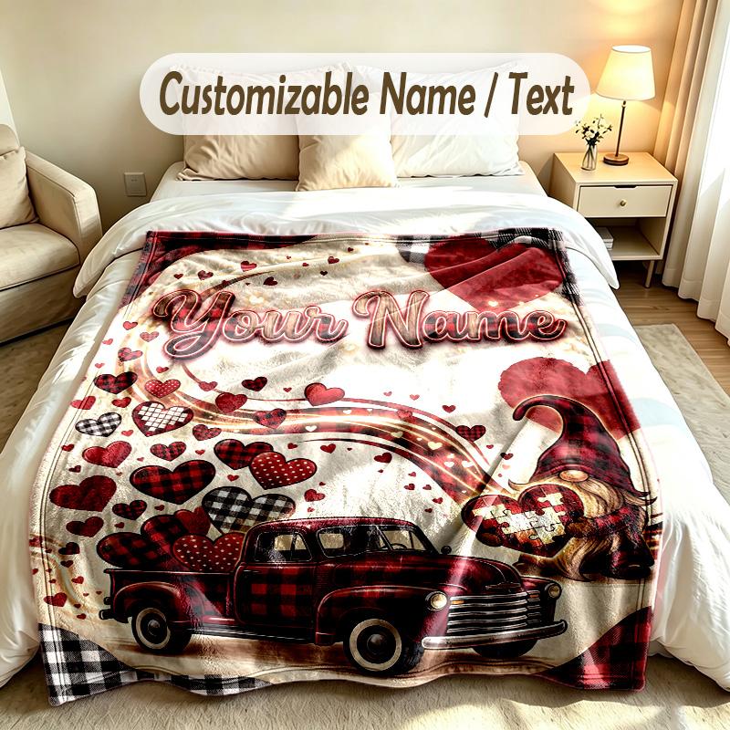 Gnome Theme Custom Blanket Personalized Name & Text Customized Soft Warm Throw Blanket Home Decor