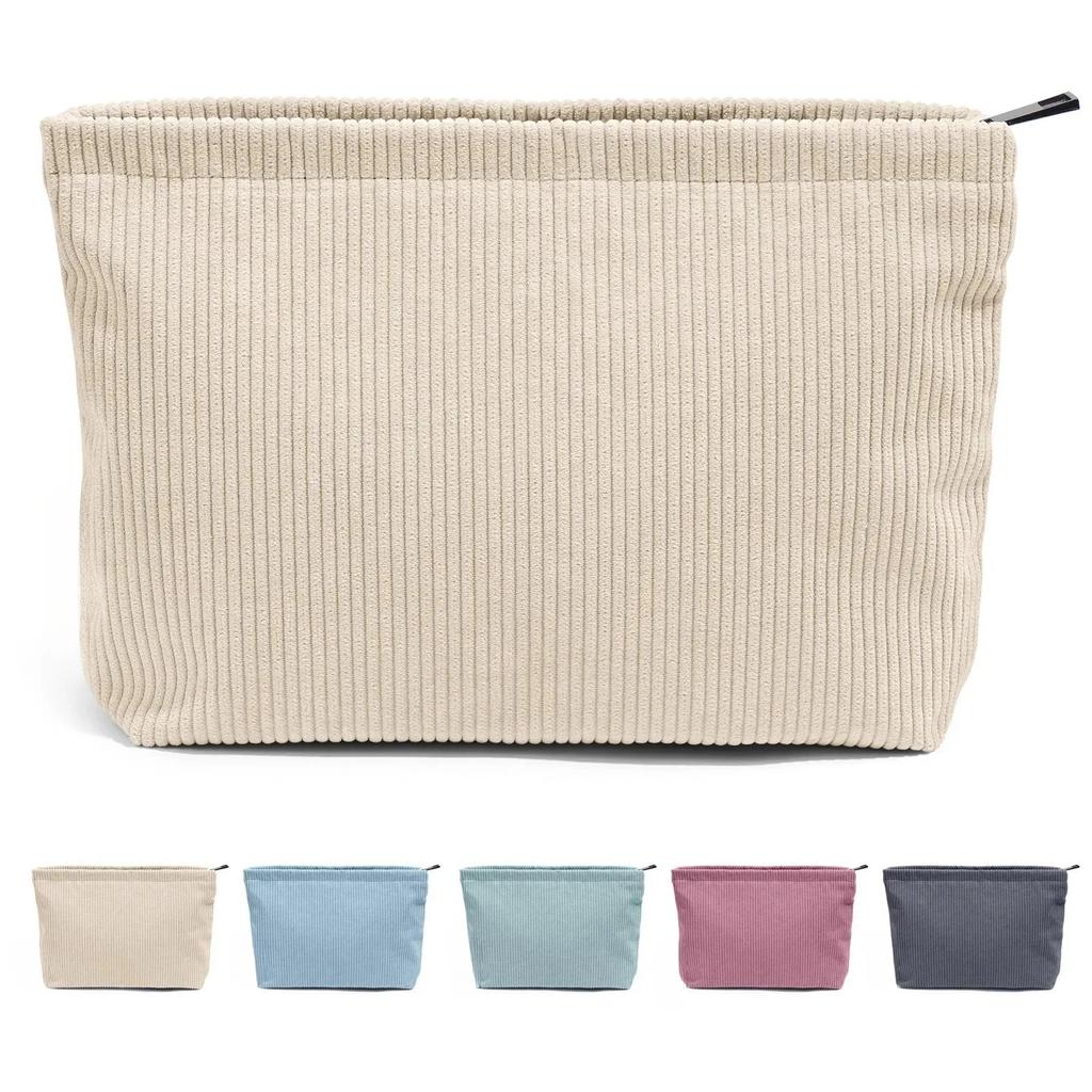 Neceser de viaje de pana para mujer, bolsa de almacenaje para maquillaje portátil, monederos de gran capacidad con cremallera, organizador de maquillaje, bolso de mano