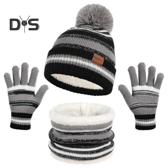

3 шт./комплект для детей, шапка, шарф, перчатки, утолщенный плюшевый мяч, декорированный в соответствии с цветом, вязаный, сохраняющий тепло, ветрозащитный, сохраняющий тепло, перчатки для улицы для девочек и мальчиков