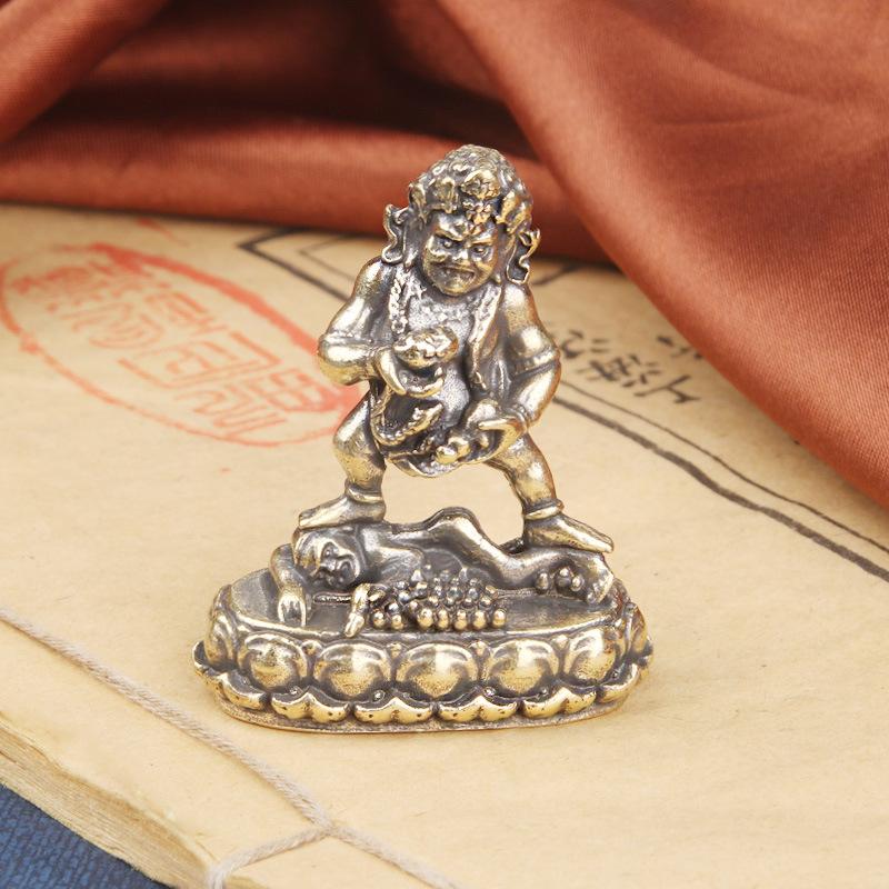 Винтажная латунь Черный Настольное украшение Тибетская статуя Будды Пятиликий Бог богатства Бронзовая скульптура Ремесло Коллекция