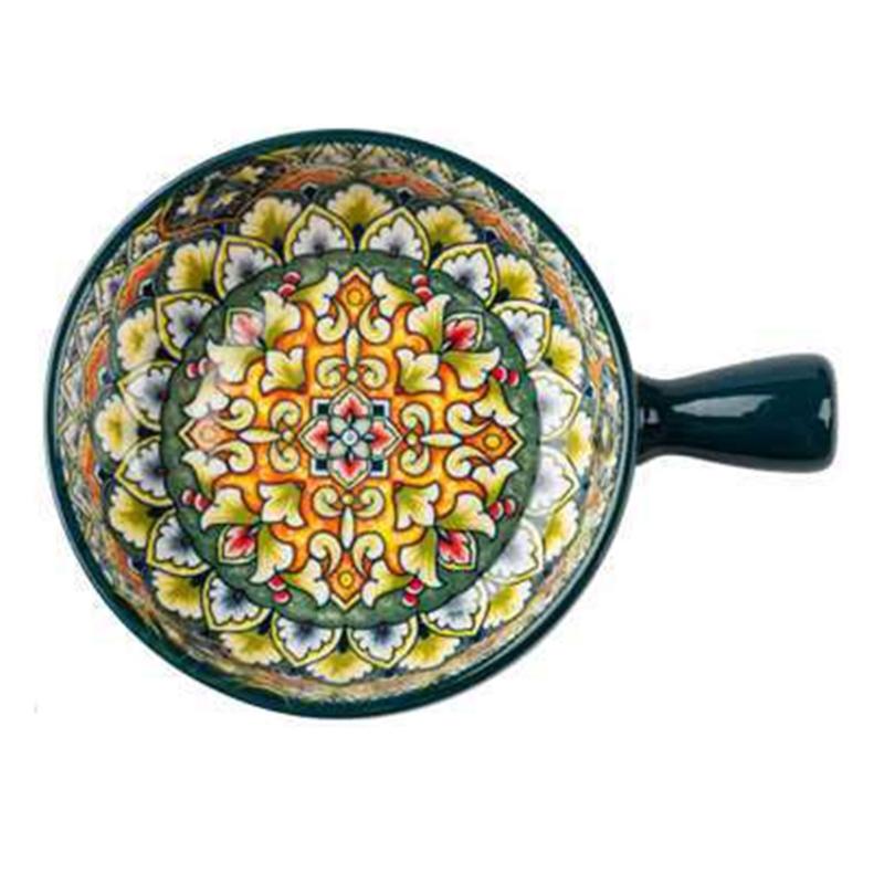 Bohemians Ceramic Handled Soup Bowl Serving Bowl Suitable for Oven and Microwave Safe Use Easy Cleaning Dishwasher Safe