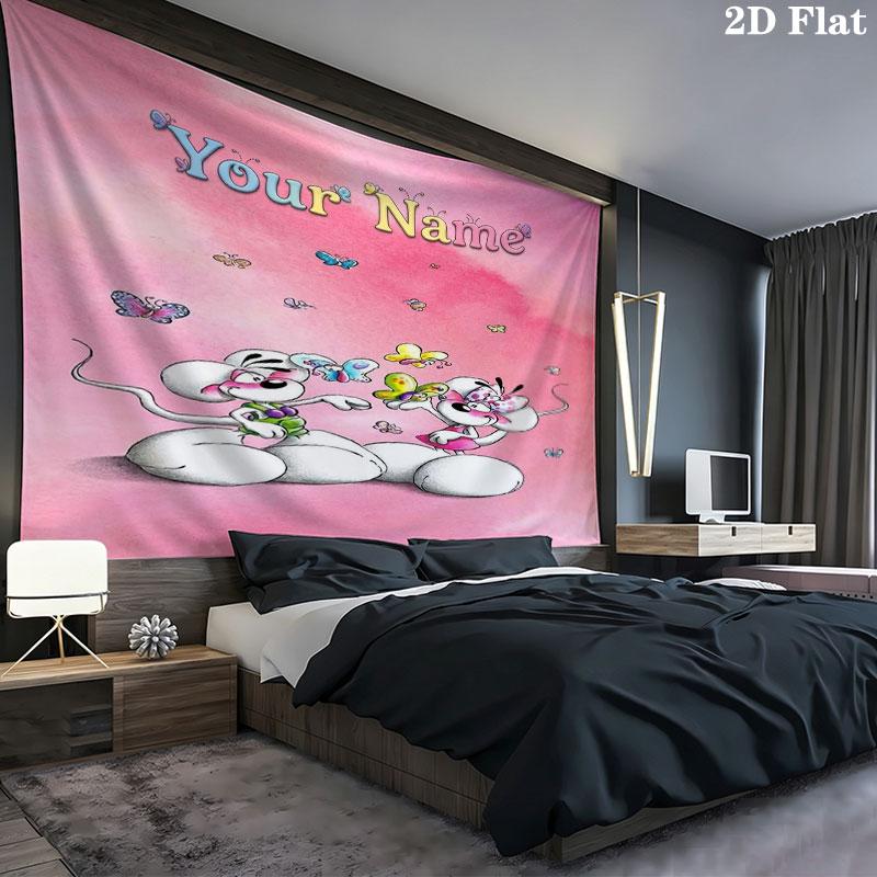 Diddl Custom Name Wall Tapestry Aesthetic Wall Hanging Printed Fabric Blanket Decorative Tapestries for Bedroom Living Room Home Decor