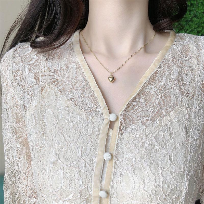 Simple Heart Shape Necklace Korea   Sweater Chain Accessory Jewelry Gifts