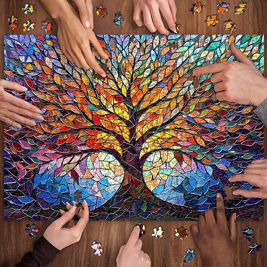 PICKFORU Stained Glass Puzzle Tree of Life Puzzle for Adults 1000 Pieces Impossible Hard Difficult C