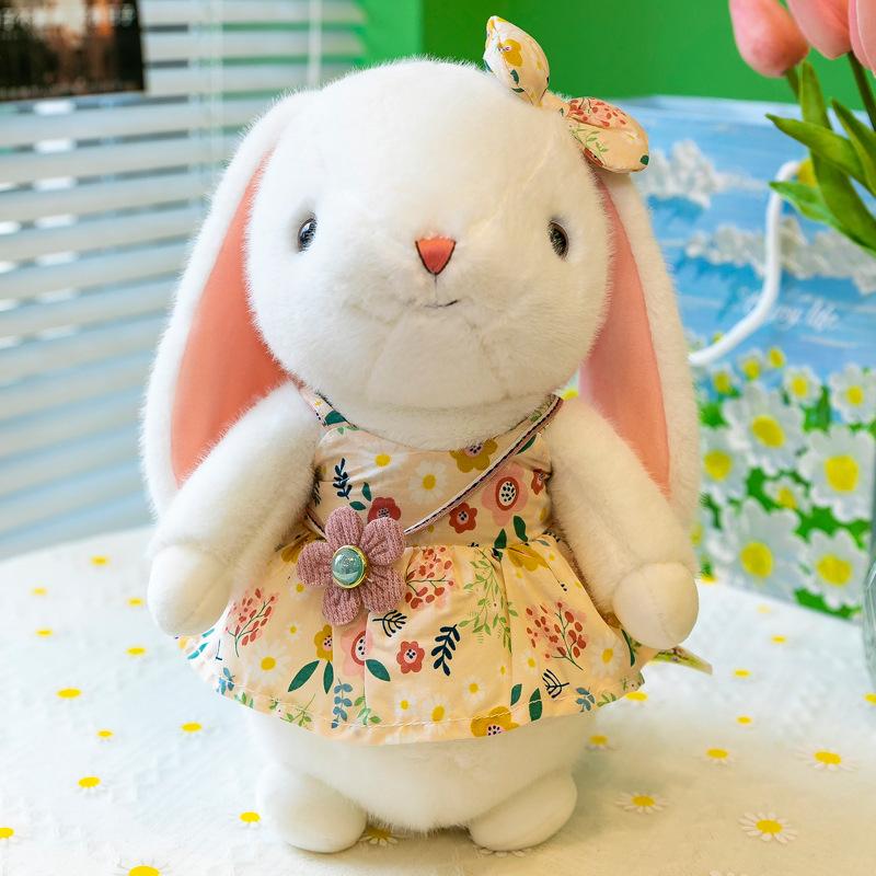 

Cute Floral Skirt Rabbit Plush Toy Baby Comforting Rabbit Hair White Rabbit Doll Children s Day Gift Pillow for Women 23cm