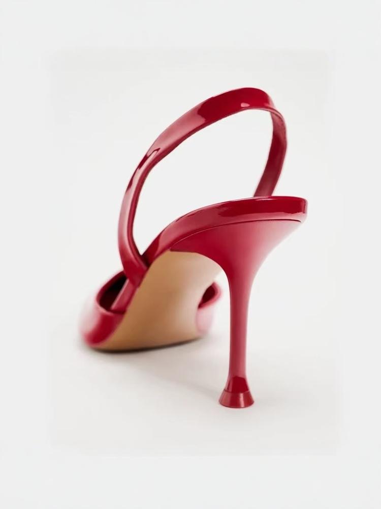Fashion New Women's Shoes In Red Patent Leather with Shiny Surface, Pointed Temperament, Slim High Heels, Mueller Shoes, Hollow Sandals
