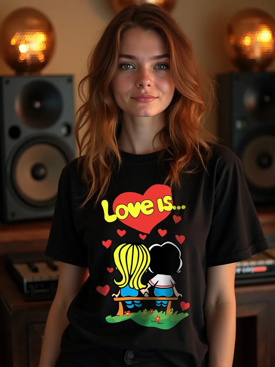 Black cotton oversized Love is T-shirt L