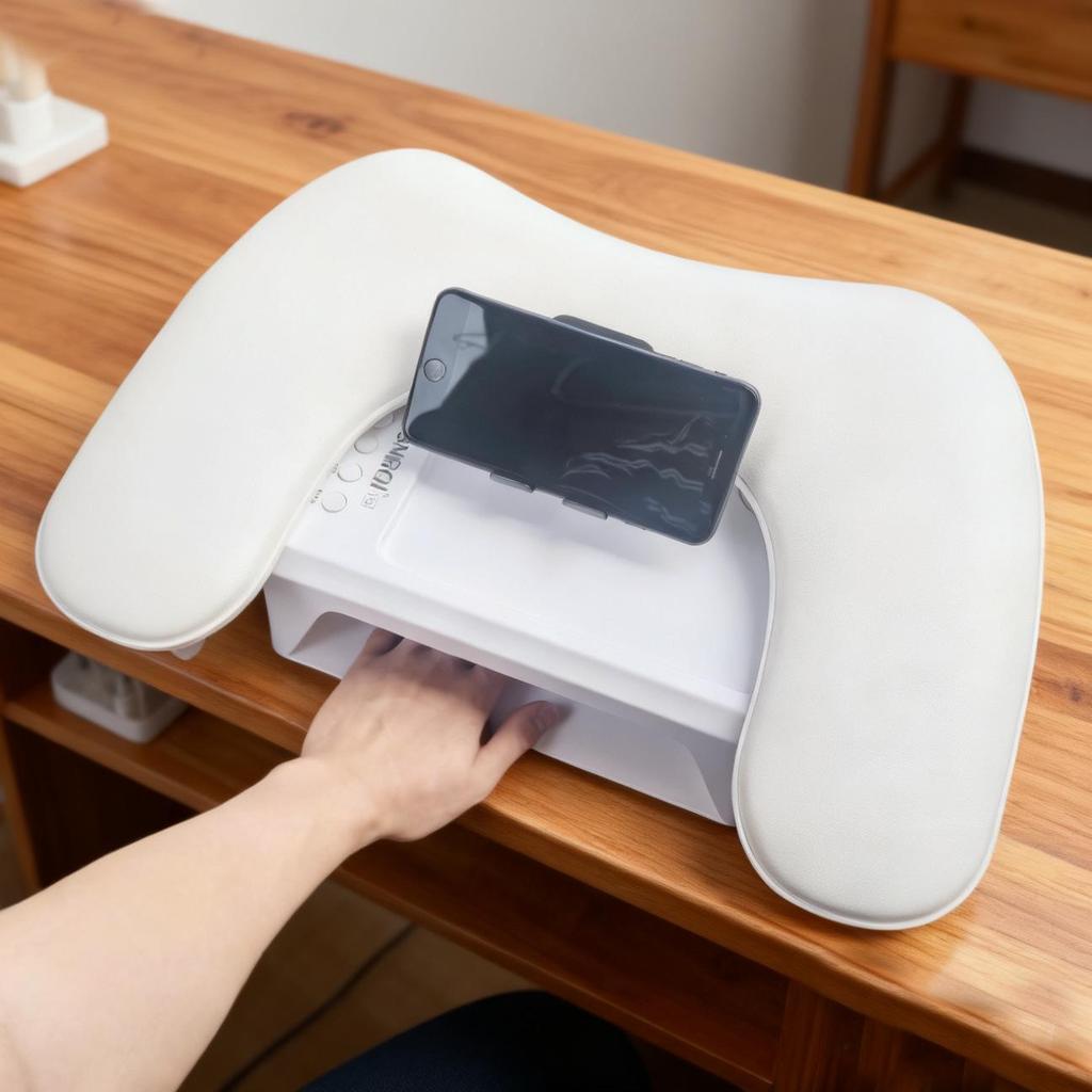 U-Shaped Nail Art Hand Rest with Phone Holder - Comfortable PU Leather Pillow, Simple Style.
