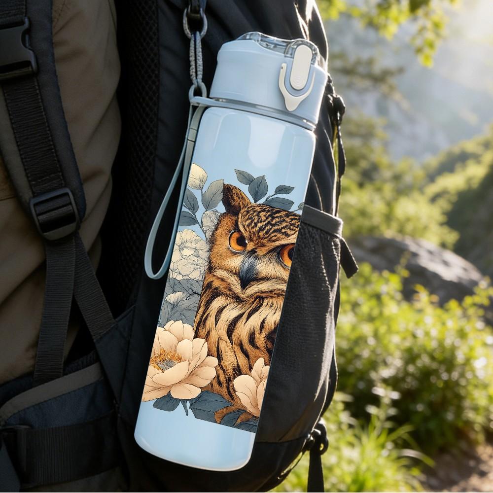 1PC Owl Vintage Flower Decor Print 750ml Color Plastic Sports Water Bottle Leakproof Flip Straw Lid Suitable for Sports Office Home Use