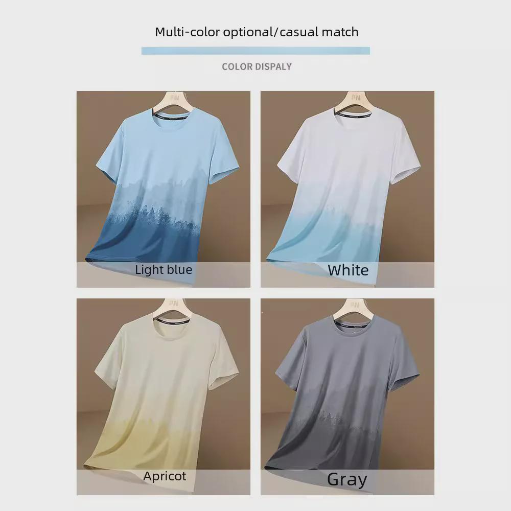 Men's Gradient Quick-Dry Ice Silk Mesh T-Shirt, Short-Sleeved, Breathable Summer 2023 Trend.
