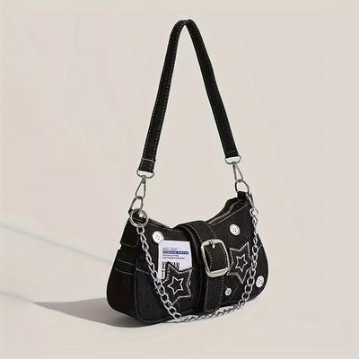 Sac à bandoulière de style vintage Y2K, sac à bandoulière élégant avec motif étoile et boucle décorative, avec sangle en chaîne pour femme