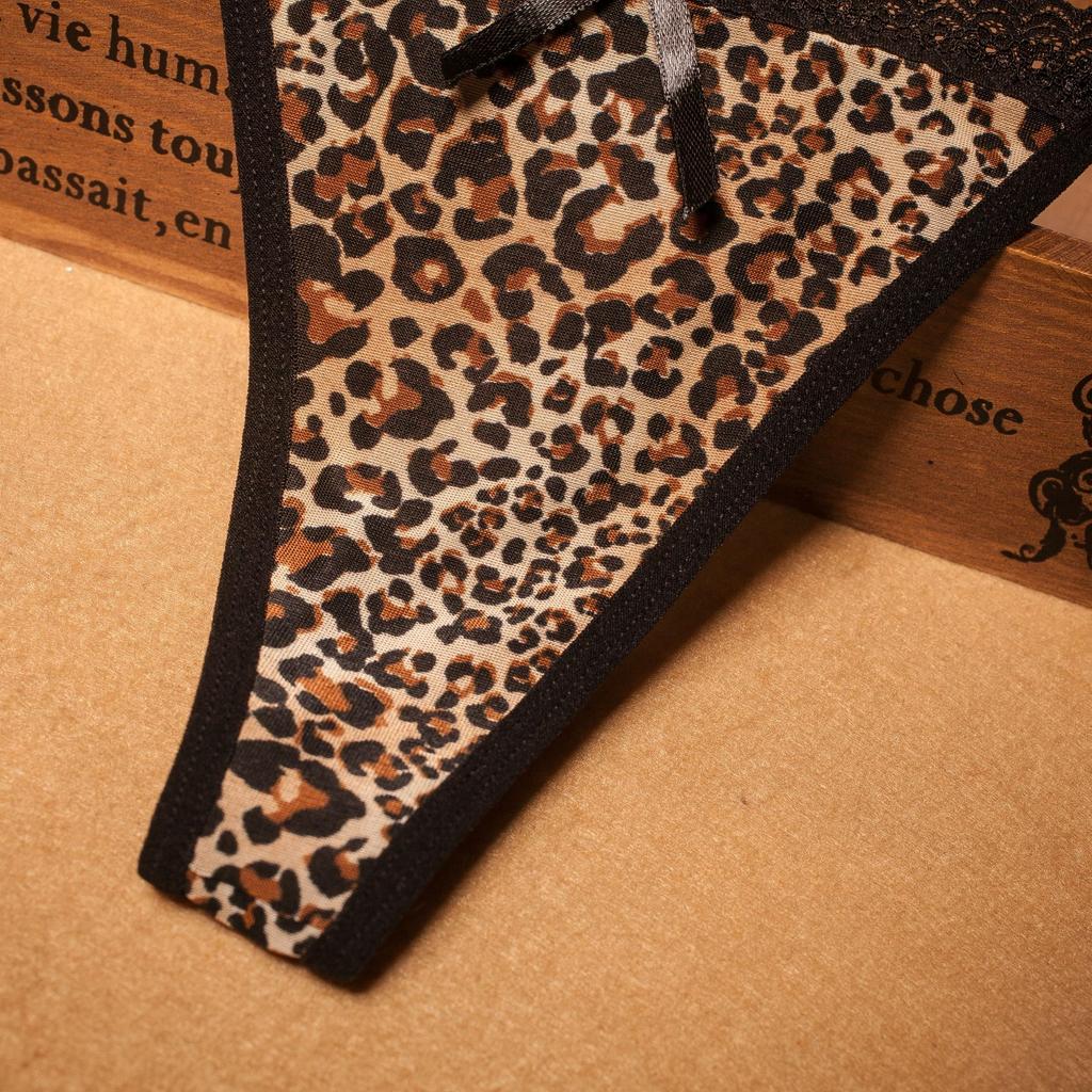 Damen Leoparden-Höschen Sexy Spitzen-Dessous mit Schleife Weibliche Tangas Höschen Atmungsaktive Slips Pantys Mesh Transparente Unterwäsche Unterhose