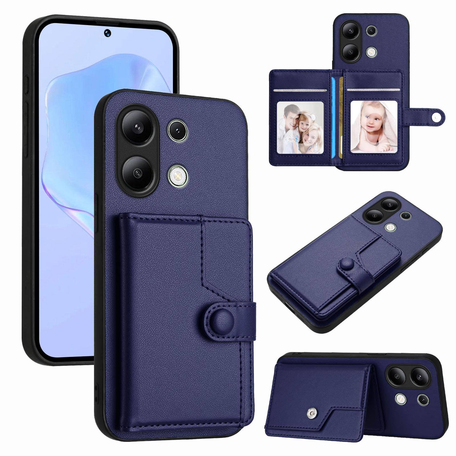 

For Xiaomi Redmi Note 13 4G Case RFID Blocking Card Holder Kickstand TPU+PU Leather Phone Back Cover Blue