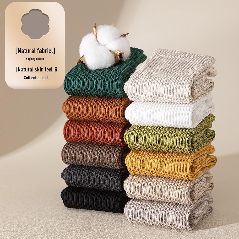 Women's Seamless Knee-High Cotton Socks, Antibacterial & Warm, Autumn/Winter 2024 Collection