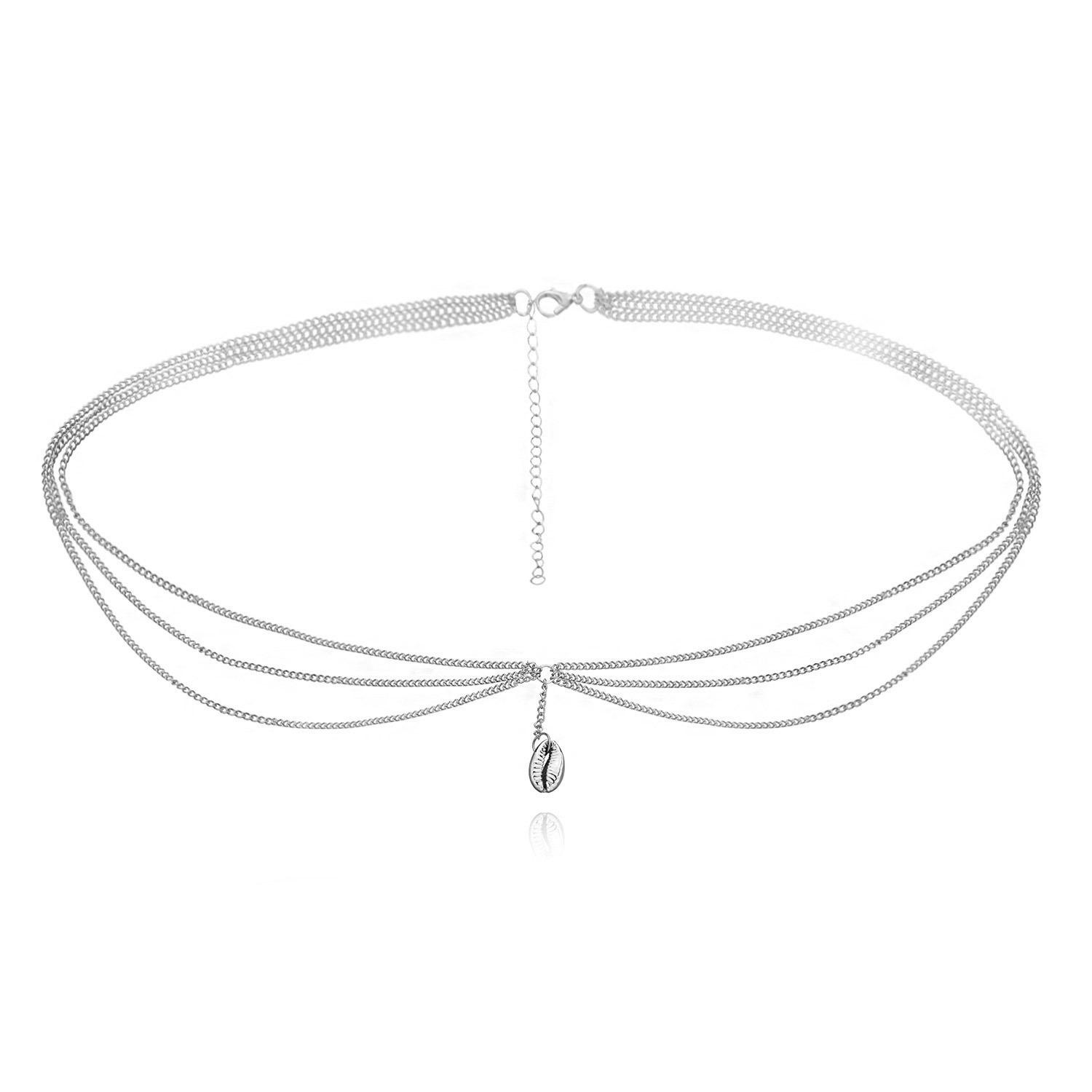 

Europe, America, multi-layer alloy chain, shell pendant, body chain, female, sexy punk metal waist chain. срібний