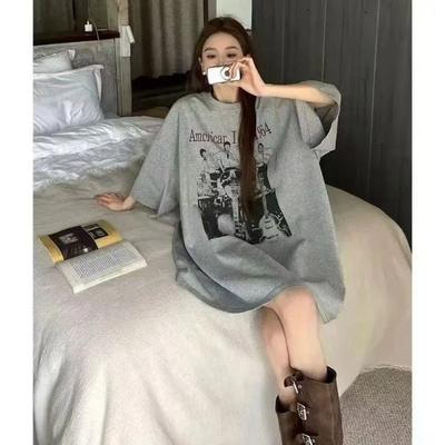 Tallas Grandes Verano Nuevo Estilo Coreano Holgado Cubre Vientre Manga Corta Tops Camiseta de Manga Corta de Moda