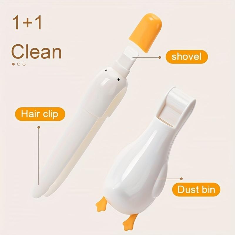 Adorable Duck 2-in-1 Hair Cleaning Clip and Shovel Set, ABS Plastic, Manual, No Batteries Required, for Bathroom Drainage and Dusting Suitable
