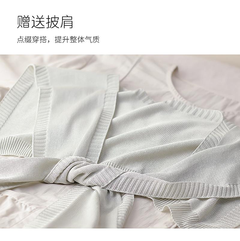 Fenghe Korean Style Summer Lazy Light and Thin Round Neck Waist Short Sleeve Dress