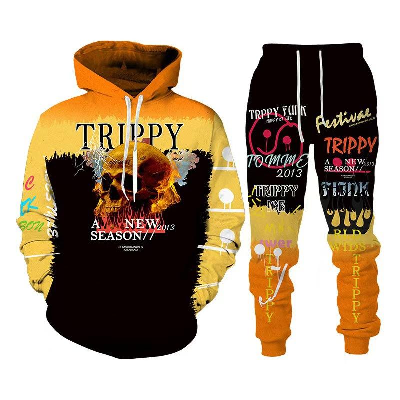 Hot Sale, Stylish 3D Skull Print Punk Sportswear, Pants Hoodie Couple Suit Street Trend