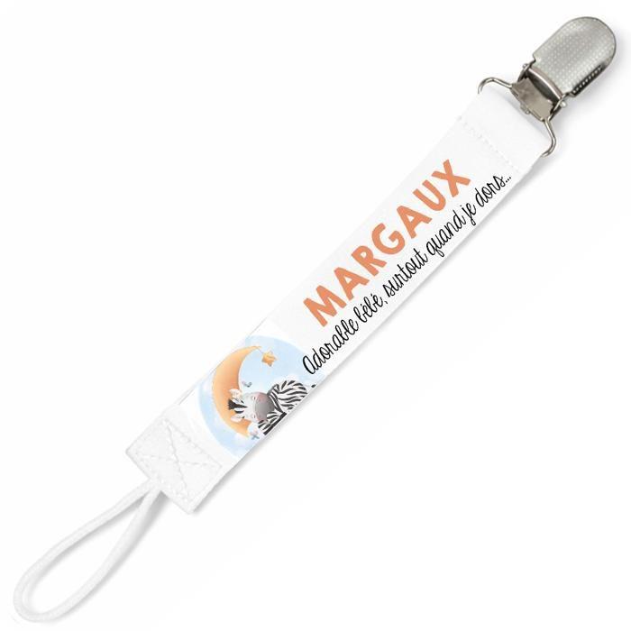 Planetee Attache tétine pour prénom MARGAUX adorable bébé surtout quand je dors Zèbre | Attache sucette cadeau naissance