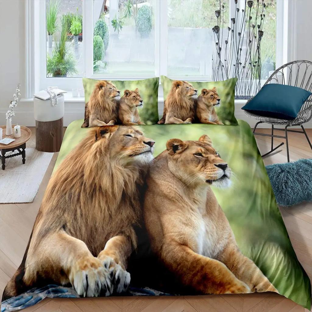Comforter 3D Lion S Kingvintage Lions Bedding Set 2/3Pcs Black Grey Trendy Wild Animals Comforter Set For Adults Men