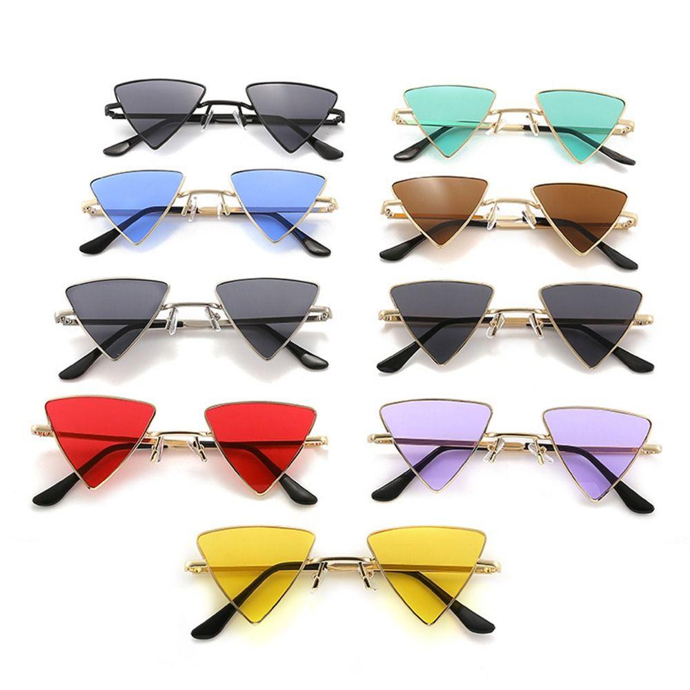 Small Hippie Sunglasses Women Men Triangular Metal Frame Tinted Colorful Lens Sun Glasses Punk Shades For Rave Party Halloween