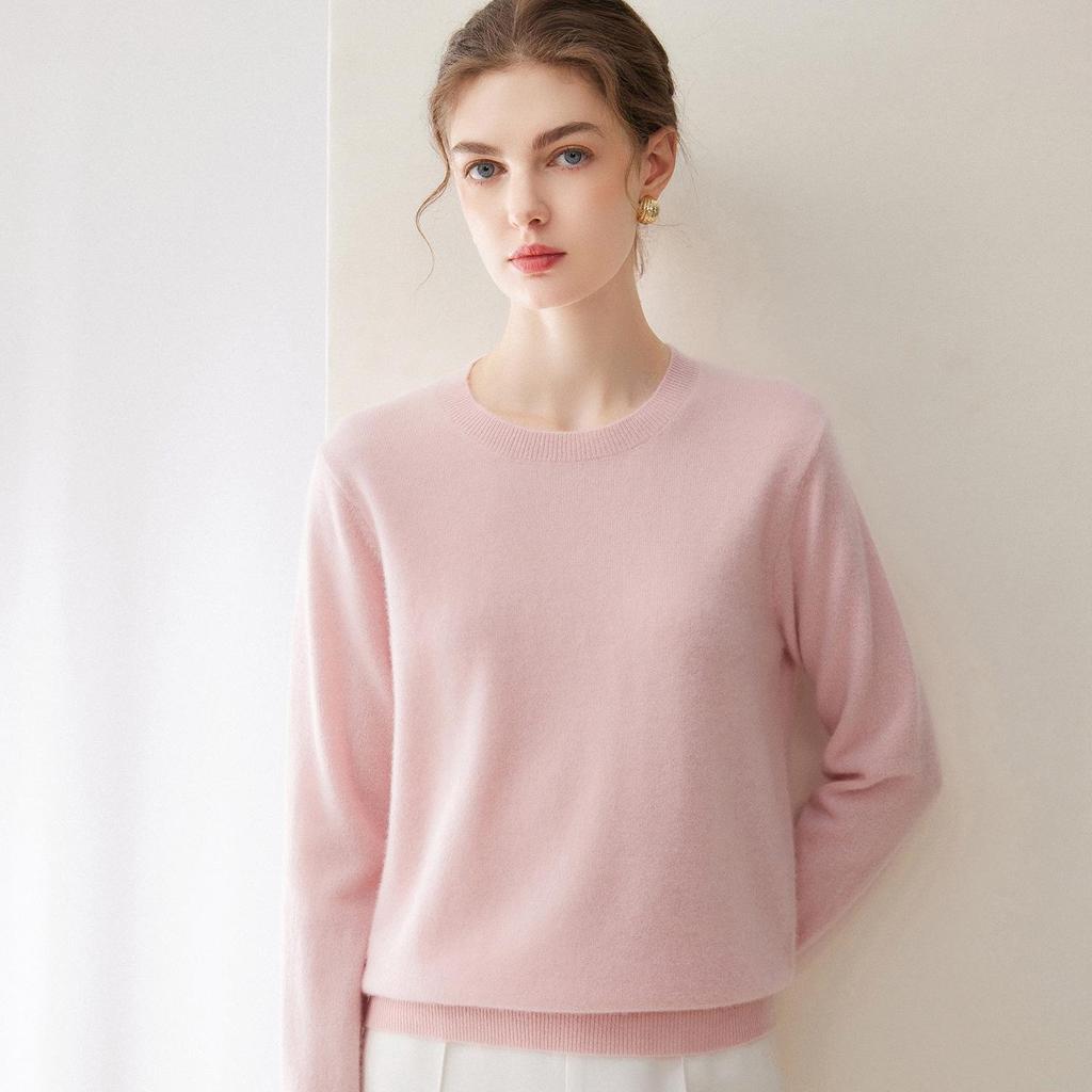 Lokasha 2026 Women's Loose Round Neck Cashmere Sweater - Autumn/Winter Knitwear Base Layer