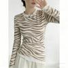 Europa Amerika Sexy Zebra Streep Print Dames T-shirts Tops Mode Straat Dames Kleding met Lange Mouwen Buiten Casual T-shirt Pullover