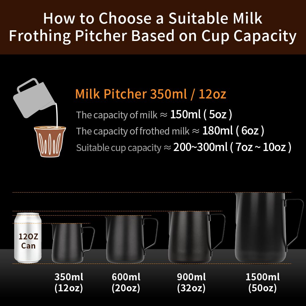watchget Milk Pitcher, Milk Jug, Latte Art Pitcher, Milk Frother Jug, Espresso Steam Pitcher, Stainless Steel, Graduated, Latte Art, Cappuccino Cup, B