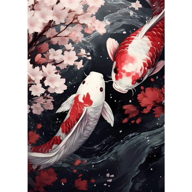 Japanese Yin Yang Koi Fish Classical Canvas Paintings Wall Art Posters and Prints Great Wave Famous Art Pictures Room Home Decor