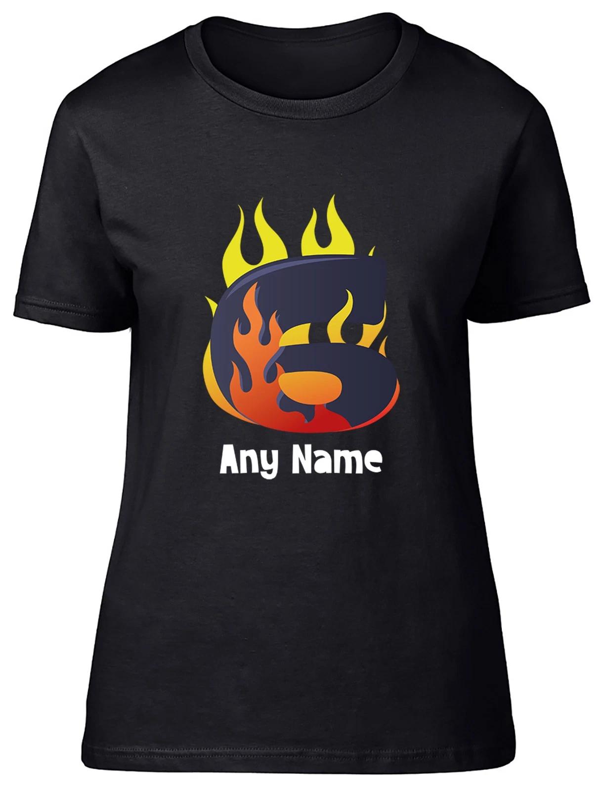 Personalised Number Day Flame Digit 6 Six Womens T-Shirt Ladies Gift Tee XXXXL