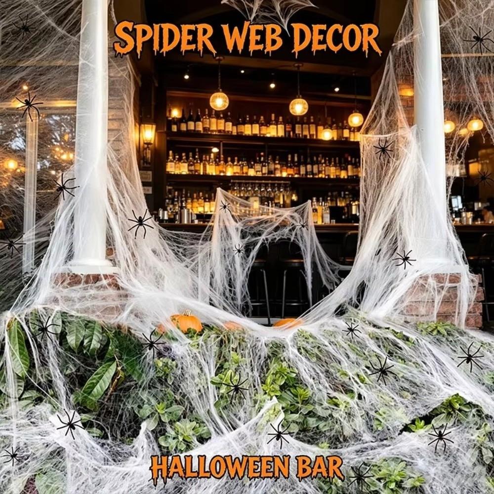 Gothic Style Stretchy Spider Web Cotton Scary Spider Web Decor Kit Haunted House Props