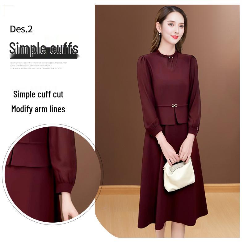 Elegant Patchwork Midi Dress: Women's Spring 2026 Slim-Fit, Two-Piece Look