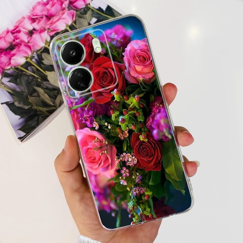 For Xiaomi Poco C65 Case for PocoC65 Silicone Funda Para Capa Coque Soft Phone Cases Back Cover Marble Flower Pattern Shockproof
