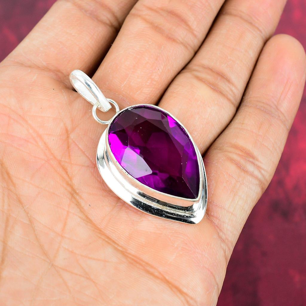 Pink Amethyst Pendant, Handmade Gemstone Pendant, 925 Sterling Silver Pendant Unique Design Jewelry