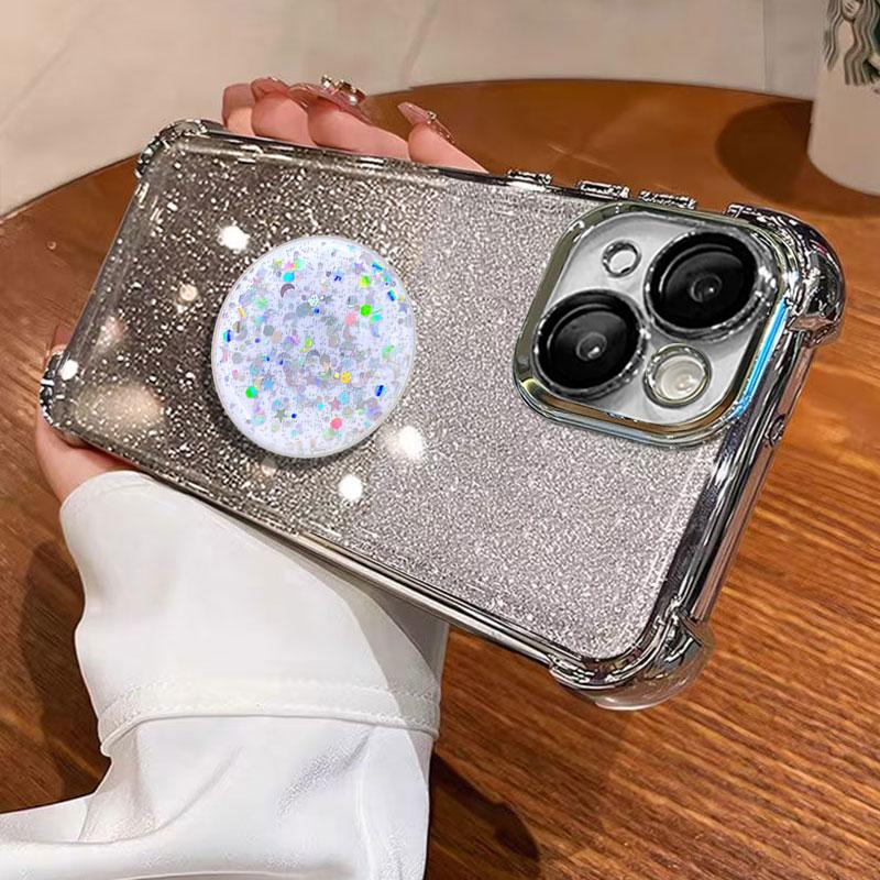 Luxury Shockproof Glitter Holder For Iphone15pro Silicone Ring Case For iPhone 15 14 13 12 11 17 Pro Max With Holder Stand Cover