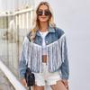Giacca di jeans da donna a blocchi di colore, con revers, manica lunga, cappotto di jeans, capospalla casual