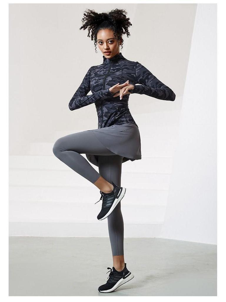 Women's Camouflage Quick-Dry Sports Jacket - Long Sleeve Stand Collar for Running & Yoga