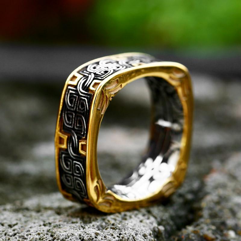 New Arrival Stainless Steel Viking Celtic Knot Ring For Men Punk Hip Hop Jewelry Gift Square Design