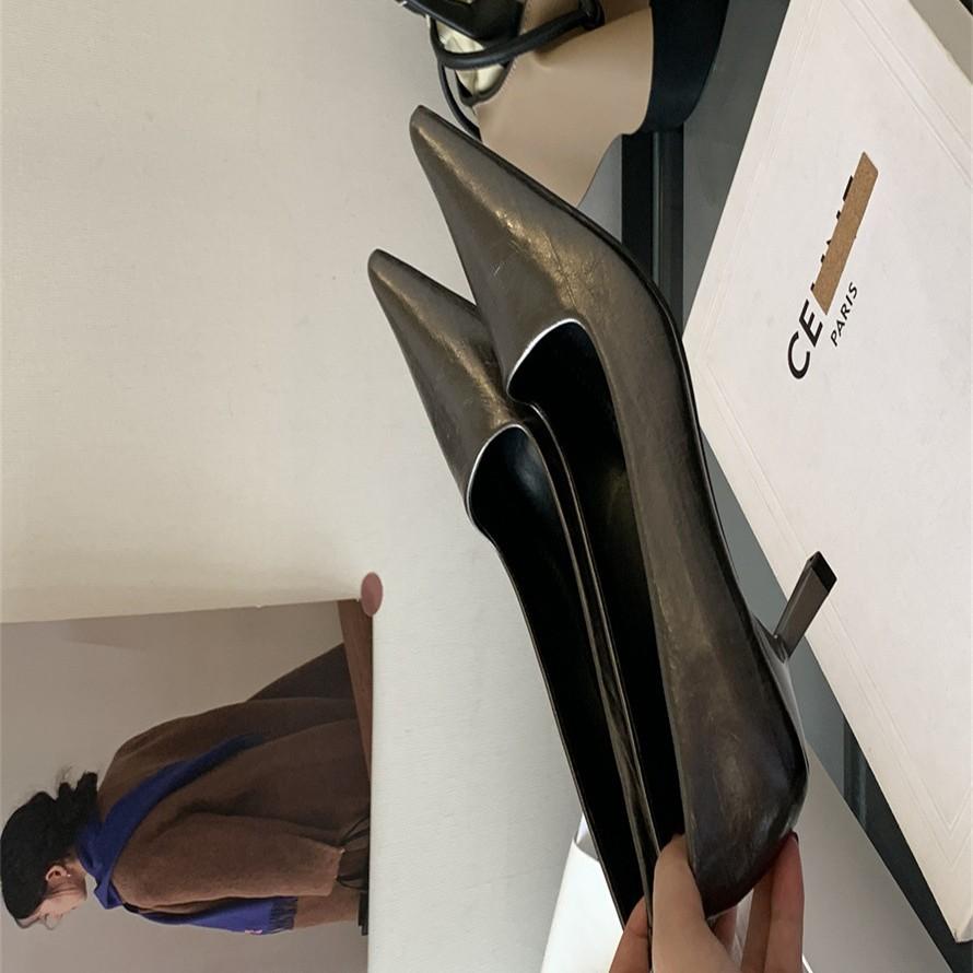 High heels French temperament socialite women's shoes 2025 new spring black simple pointed shallow mouth stiletto shoes